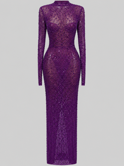 Rhinstones Long Sleeve Gown
