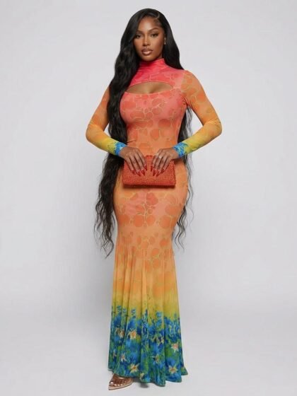 See Through Colorful Maxi Dress
