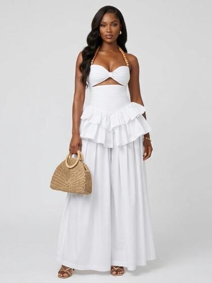 Cut Out Halter Tiered Maxi Dress