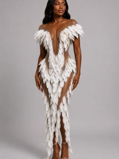 Sparkly Diamond Mesh See Through Maxi Long Dress