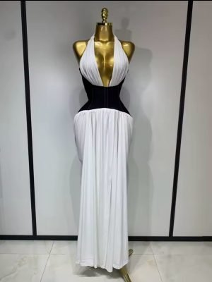Backless Halter Front Slit Maxi Dress