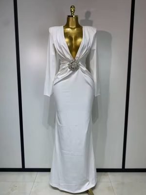 Long Sleeve Deep V-Neck Bodycon Long Dress