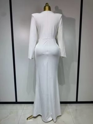 Long Sleeve Deep V-Neck Bodycon Long Dress