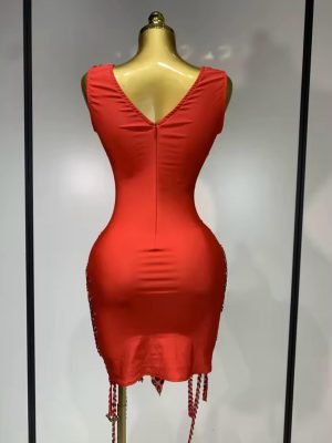 Sparkly Rhinestone Mesh See Through V Neck Dress