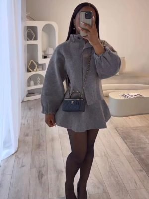 High Neck Jacket Mini Skirt Set