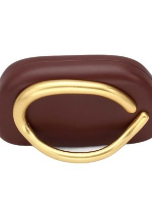 Sleek Metal-handled Leather Evening Clutch Bag