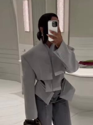 Grey Solid Irregular Blazer