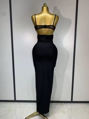 Black Spaghetti Strap Maxi Long Bandage Dress