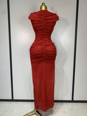 Sexy Sleeveless O-Neck Cut Out Bodycon Mesh Dress