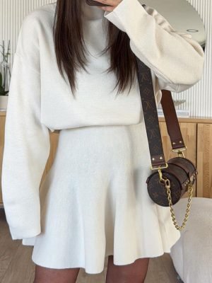 Knit Sweater Ruched A-line Mini Skirt Set