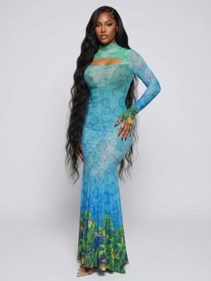 See Through Colorful Maxi Dress