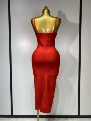 Beading V Neck Bodycon Bandage Dress