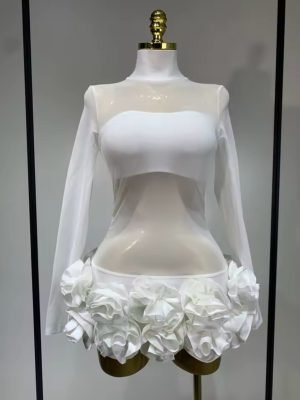 Mesh Rose Detailed Dress