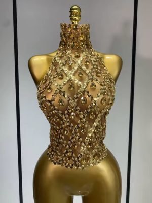 Rhinestones Sexy Transparent Mesh Top Women